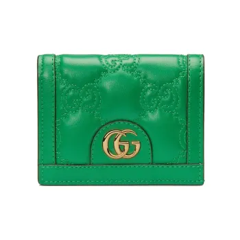 GUCCI GG Matelassé Leather Clutch Card Holder Wallet Small Size Women's Green
