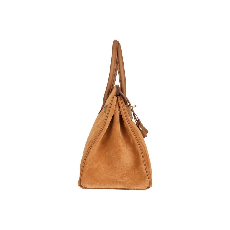 HERMES Birkin Grizzly Leather With Swift Calfskin Birkin Bag Handbags Women's Chestnut-3