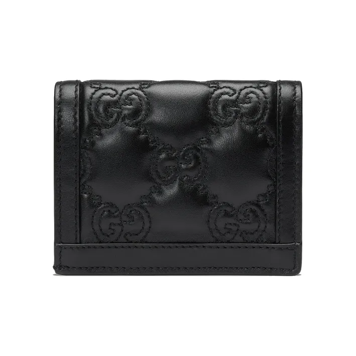 GUCCI GG Matelassé Leather Clutch Card Holder Wallet Trumpets Women's Black-1