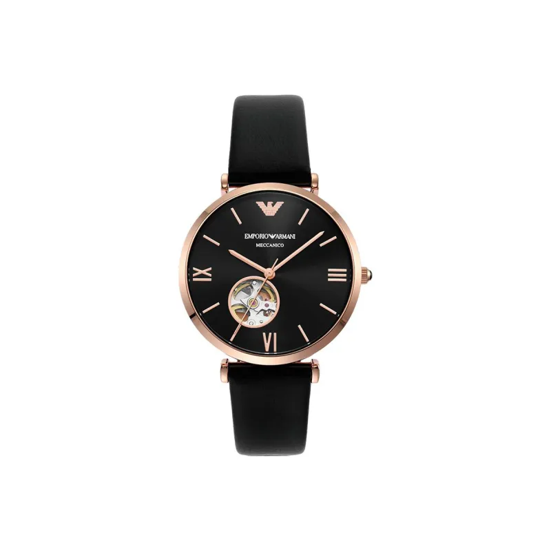 EMPORIO ARMANI Wrist Watch Automatic Mechanical Movement Leather Strap Black Dial Men's AR60064-0