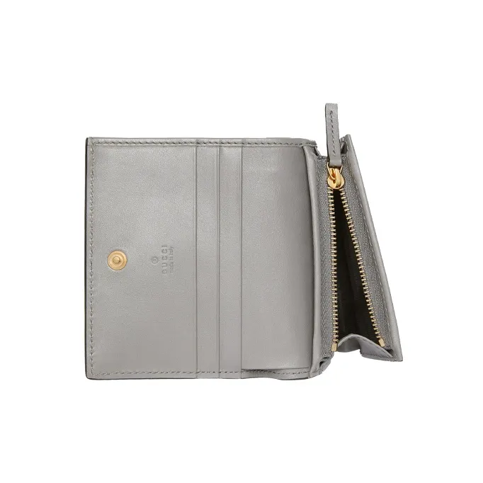GUCCI GG Matelassé Leather Clutch Card Holder Wallet Trumpets Women's Gray-5