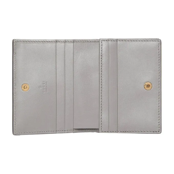 GUCCI GG Matelassé Leather Clutch Card Holder Wallet Trumpets Women's Gray-3