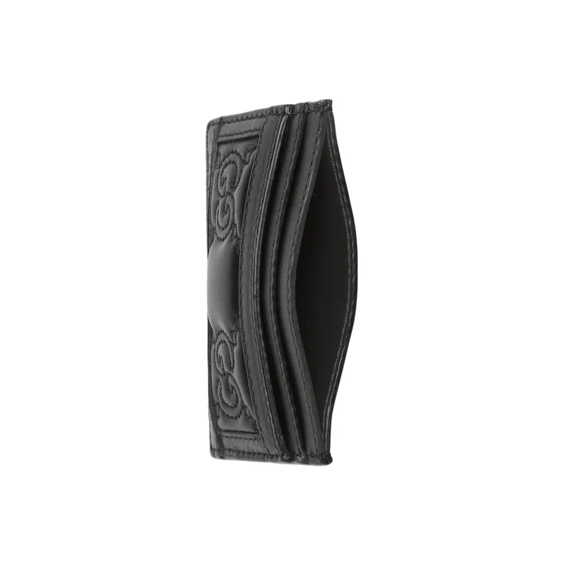 GUCCI GG Matelassé Leather Clutch Card Holder Trumpets Women's Black-3