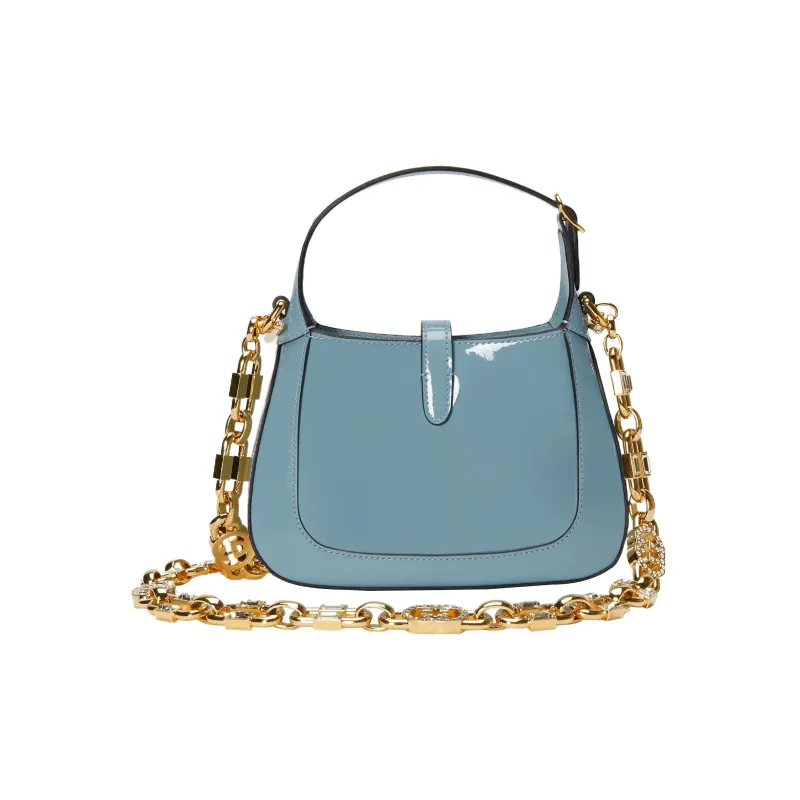 GUCCI Jackie 1961 Patent Leather Crescent Shoulder Bag Shoulder Bag Mini Women's Blue-1