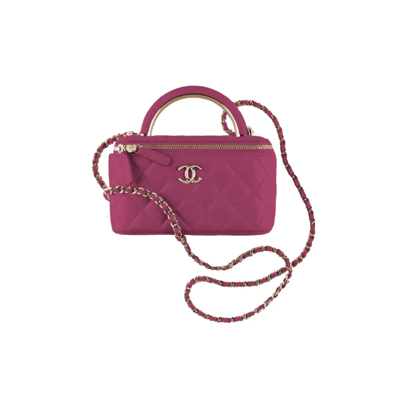 CHANEL Lambskin Makeup Box, Shoulder Bag, Crossbody Bag, Handbag Women's Rose Red-0