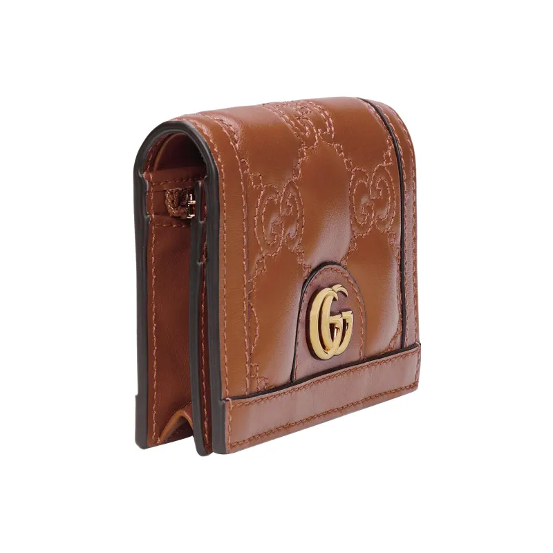 GUCCI GG Matelassé Leather Clutch Card Holder Wallet Small Size Women's Brown-2