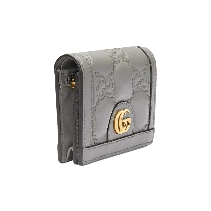 GUCCI GG Matelassé Leather Clutch Card Holder Wallet Trumpets Women's Gray-2