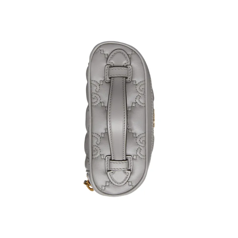 GUCCI GG Matelassé Leather Handle Bag Makeup Box Shoulder Bag, Handbag Mini Women's Gray-4