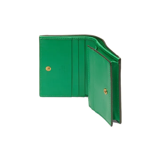 GUCCI GG Matelassé Leather Clutch Card Holder Wallet Trumpets Women's Green-4