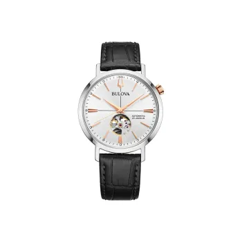 BULOVA Classic Collection Wrist Watch Mechanical Movement Leather Watch Bands 41mm Silver Dial Men's Watches 98A289