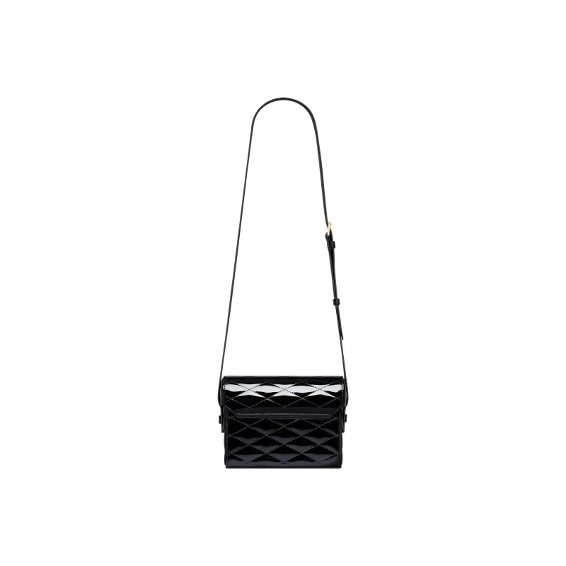 SAINT LAURENT June Quilting Patent Leather Calfskin Shoulder Bag Crossbody Bag Women's Black-2
