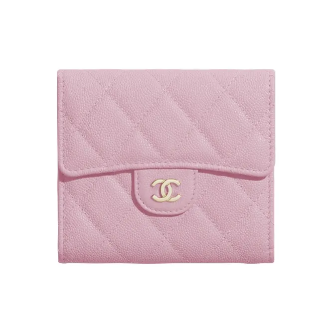 CHANEL Classic Flap CF Grain Embossed Shiny Calfskin With Gold Metal Wallet Trumpets Women's Pink-0