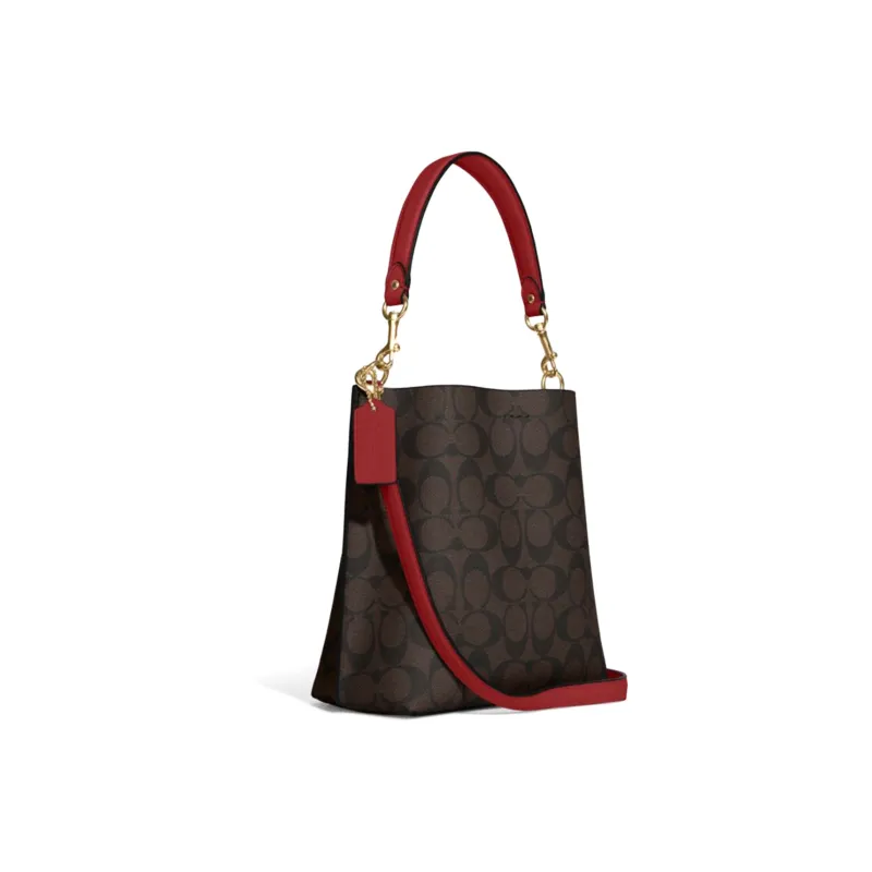 COACH Mollie Artificial Leather Bucket Bag, Handbag, Shoulder Bag, Crossbody Bag Trumpets Women's Brown-1