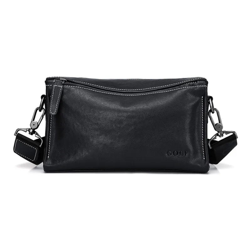 GOLF Genuine Leather Top Grain Cow Leather Commute Bag Small Square Bag Fanny Pack Crossbody Bag Small Size Men's Black-1