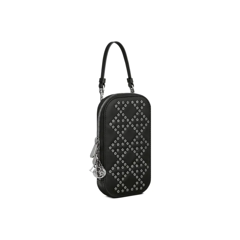 DIOR Lady Dior Sheepskin Handbag Shoulder Bag Crossbody Bag Cell Phone Pouch Women's Black-2