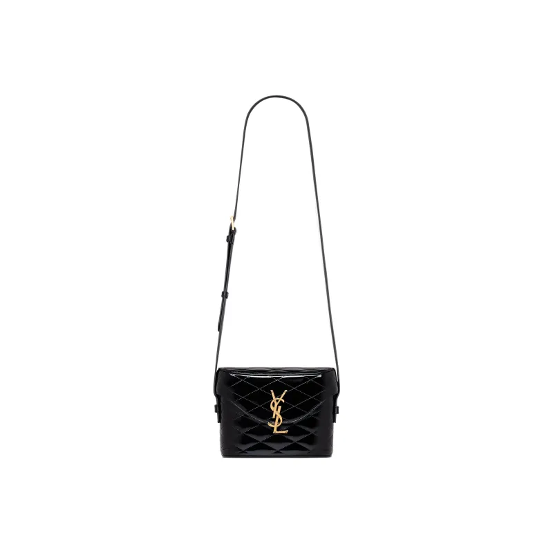 SAINT LAURENT June Quilting Patent Leather Calfskin Shoulder Bag Crossbody Bag Women's Black-1