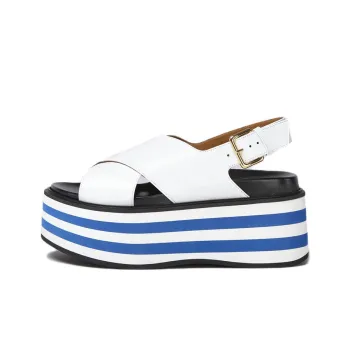 MARNI Stripe-Detail Crossover Wedge Sandals Women's