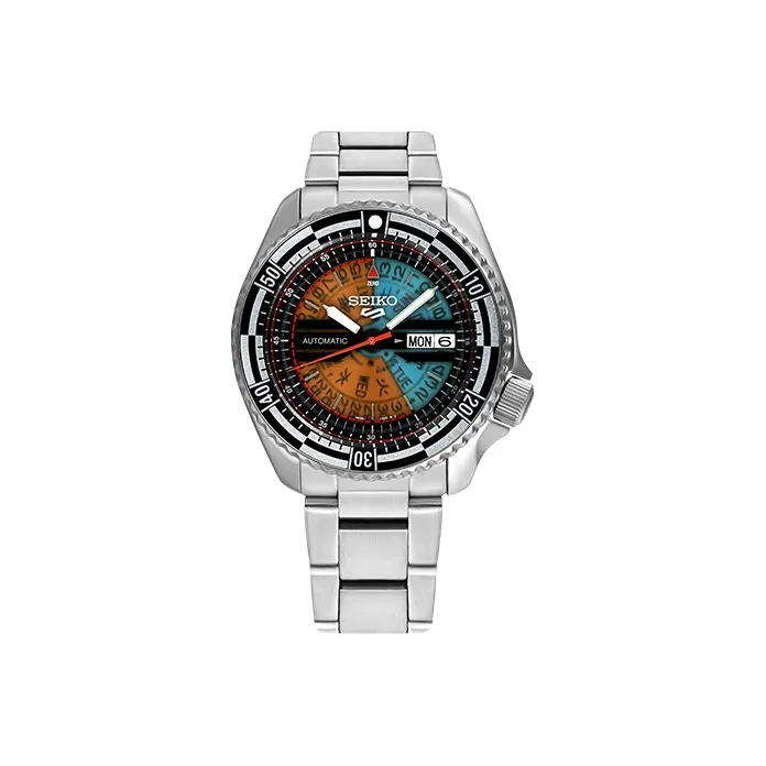 SEIKO Seiko5 SPORTS Collection Mechanical Movement Stainless Steel Strap Watch Unisex Orange Watch Dial-0