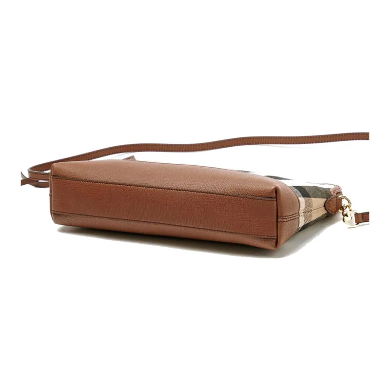 Burberry House Cotton With Calfskin Trim One Shoulder Crossbody Clutches Small Size Women's Tan-2