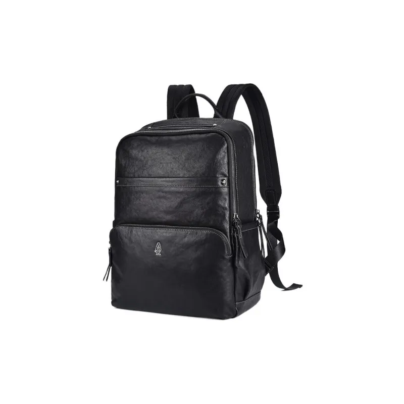 Hush Puppies Cow Leather Backpack Large Size Men's Black-1