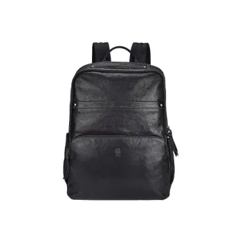 Hush Puppies Cow Leather Backpack Large Size Men's Black