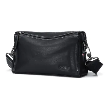 GOLF Genuine Leather Top Grain Cow Leather Commute Bag Small Square Bag Fanny Pack Crossbody Bag Small Size Men's Black