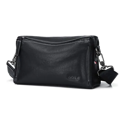 GOLF Genuine Leather Top Grain Cow Leather Commute Bag Small Square Bag Fanny Pack Crossbody Bag Small Size Men's Black