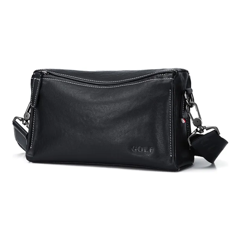 GOLF Genuine Leather Top Grain Cow Leather Commute Bag Small Square Bag Fanny Pack Crossbody Bag Small Size Men's Black-0