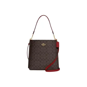 COACH Mollie Coated Canvas With Smooth Leather Bucket Bag Portable Crossbody Bag Shoulder Bag Large Size Women's Brown