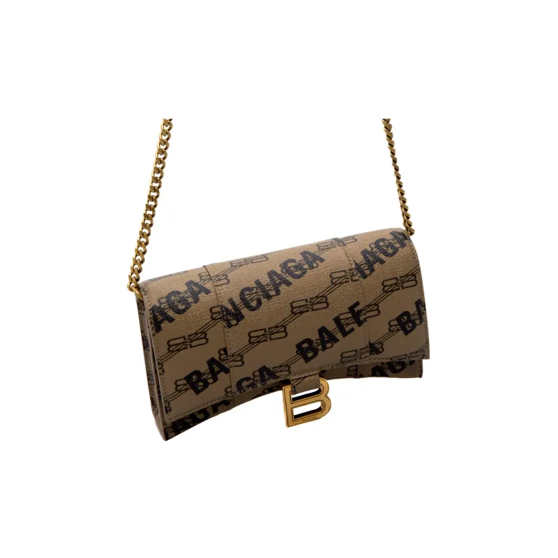 Balenciaga Polyurethane Hourglass Bag Wallet Women's Beige-3