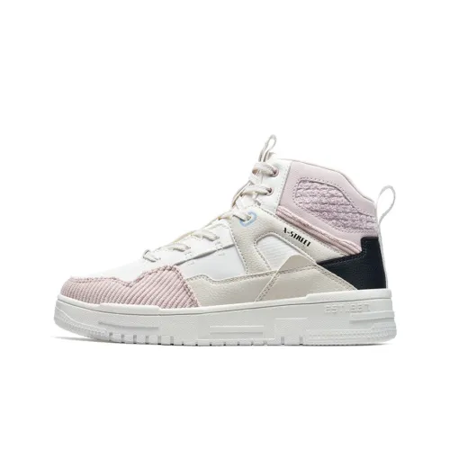 XTEP Skateboard Shoes Women's High-Top Sail White/Light Pink/Tea White