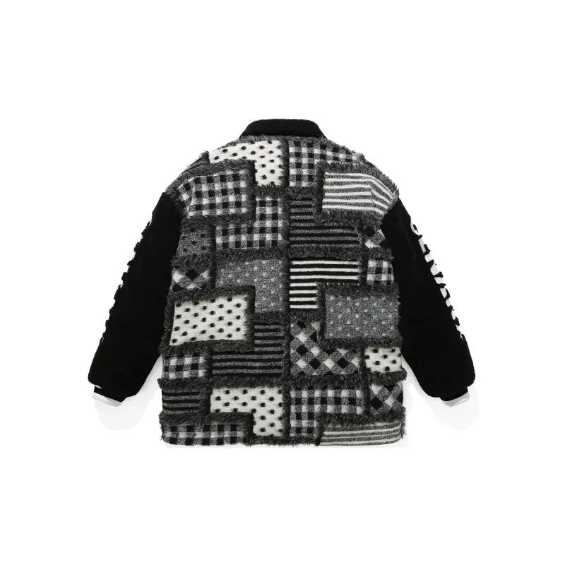 GENANX Letter Lapel Loose Fit Puffer Jacket Unisex Black Gray Color-2