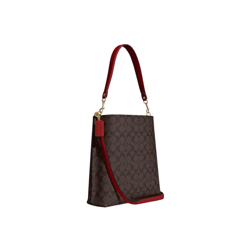 COACH Mollie Coated Canvas With Smooth Leather Bucket Bag Portable Crossbody Bag Shoulder Bag Large Size Women's Brown-1