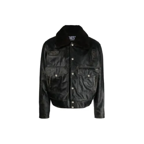 DIESEL Leather Jackets Men Black