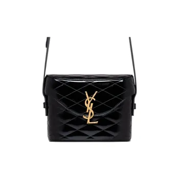 SAINT LAURENT June Quilting Patent Leather Calfskin Shoulder Bag Crossbody Bag Women's Black