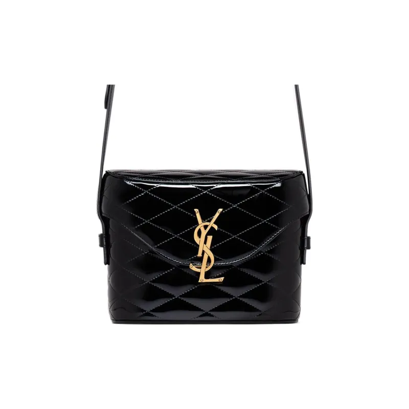 SAINT LAURENT June Quilting Patent Leather Calfskin Shoulder Bag Crossbody Bag Women's Black-0