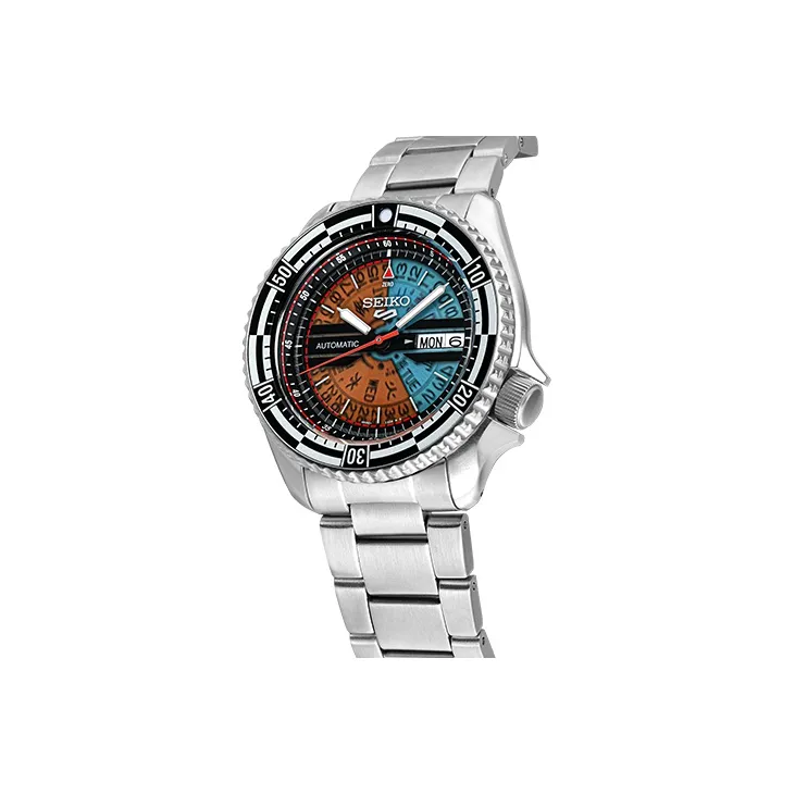 SEIKO Seiko5 SPORTS Collection Mechanical Movement Stainless Steel Strap Watch Unisex Orange Watch Dial-1