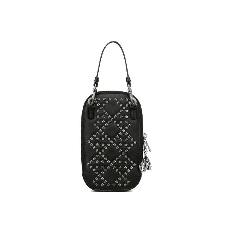 DIOR Lady Dior Sheepskin Handbag Shoulder Bag Crossbody Bag Cell Phone Pouch Women's Black-3