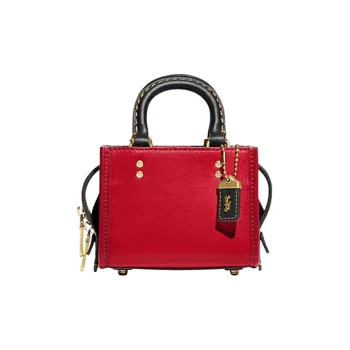 COACH Rogue Cow Leather Small Square Bag Handbags Shoulder Bag Crossbody Bag Mini Women's Red & Black