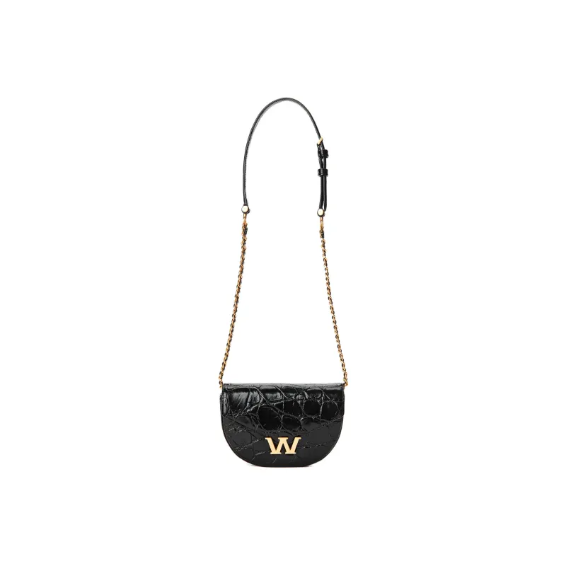 Alexander Wang Crocodile Embossed Cow Leather Crossbody Bag Shoulder Bag Women's Black-1