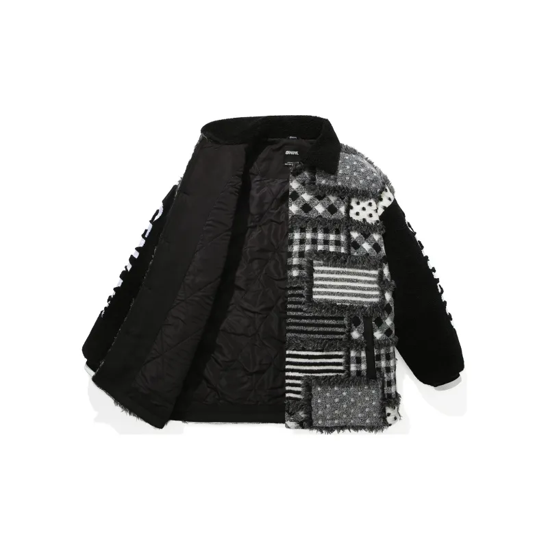GENANX Letter Lapel Loose Fit Puffer Jacket Unisex Black Gray Color-1