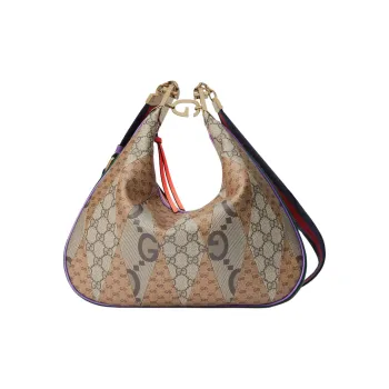 GUCCI Attache Multicolor Double G Patchwork Canvas Dumpling Bag, Portable Crossbody Bag, Shoulder Bag Women's