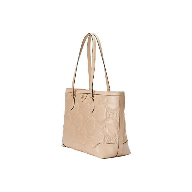 GUCCI GG Matelassé Leather Tote Shopping Bag Shoulder Bags Handbags Medium Size Women's Beige Yellow-1