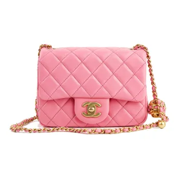 CHANEL Sheepskin Walnut Golden Ball Mini Square Flap Bag, Crossbody Bag, Shoulder Bag Women's Peach Pink