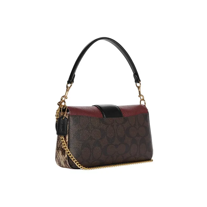 COACH Grace With Cow Leather Shoulder Bag, Portable Crossbody Bag Women's Red & Brown & Black-2