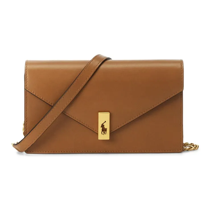 Polo Ralph Lauren Cow Leather Chain Money Clip Crossbody Bag Shoulder Bag Women's Brown-0