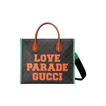 GUCCI Canvas With Leather Trim Tote Bag Shopping Bag Shoulder Bag Crossbody Bag Handbag Small Size Men's Black/Brown