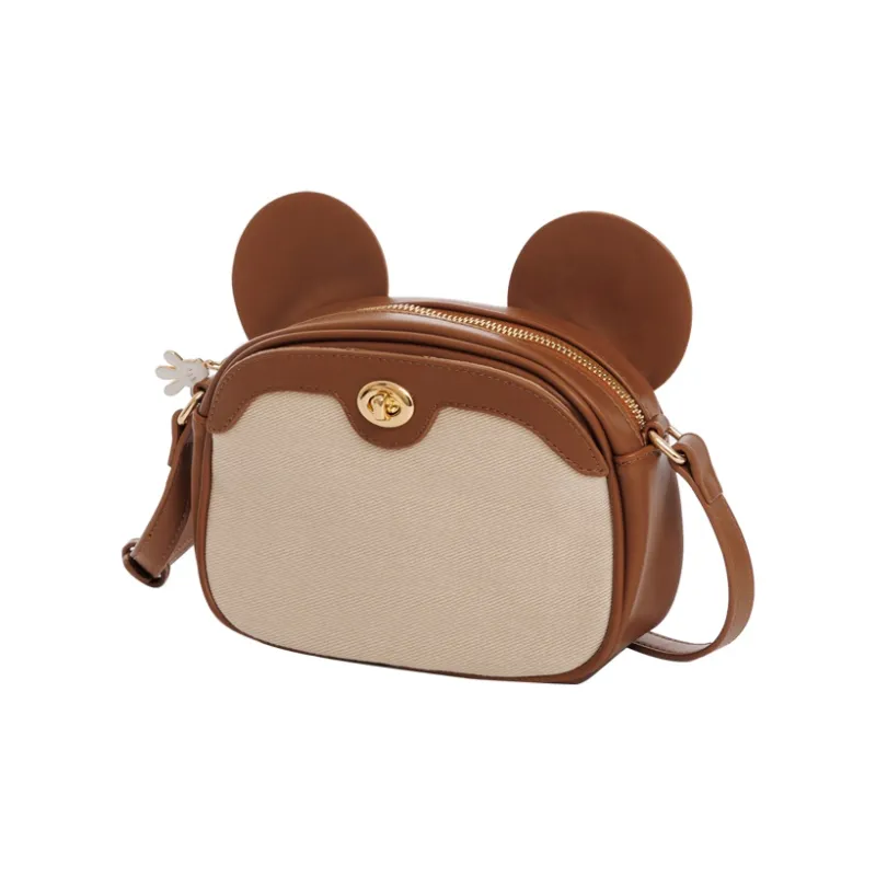 Disney PU Bonded Canvas One Shoulder Handbag Crossbody Bag Medium Size Women's Brown-1