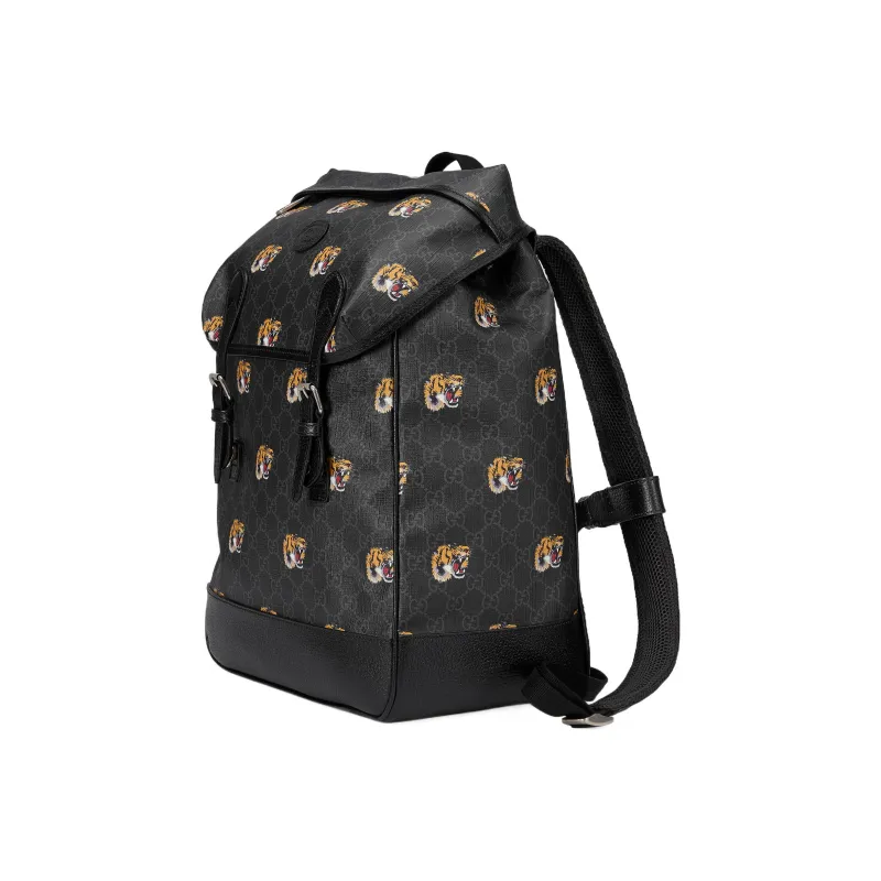 GUCCI Canvas With Leather Backpack Medium Size Men's Black-1