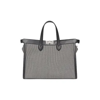 FENDI Peekaboo ISeeU Forty8 Fabric Cow Leather Patchwork Shoulder Bag Crossbody Bag Handbag Men's Black